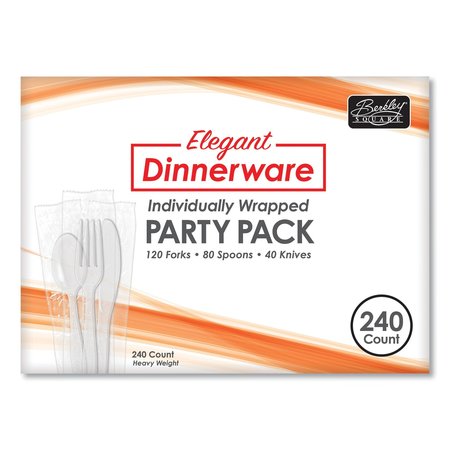 BERKLEY SQUARE Dinnerware Heavyweight Cutlery Assortment, Ind Wrapped, 120 Forks/80 Spoons/40 Knives, White, PK240 BEP90191